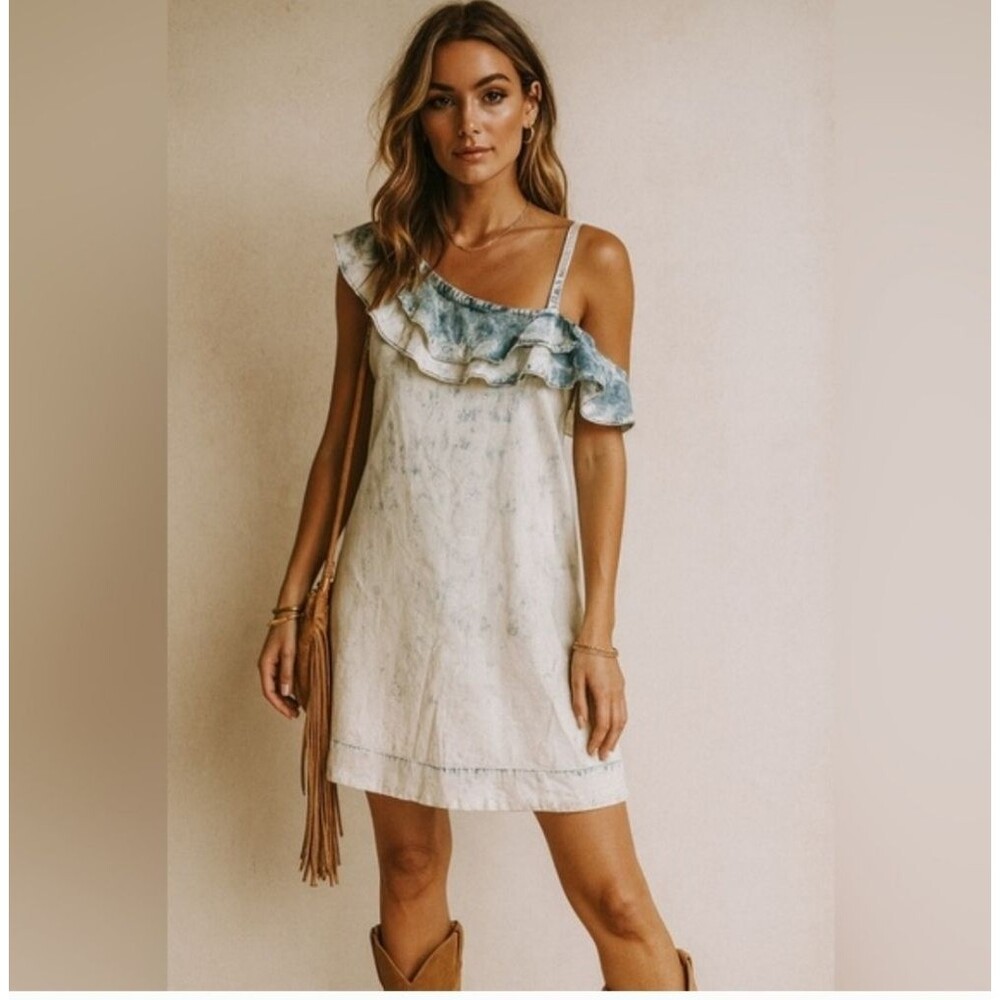 Anthropologie - Holding Horses Chambray One Shoulder Dress Size XS